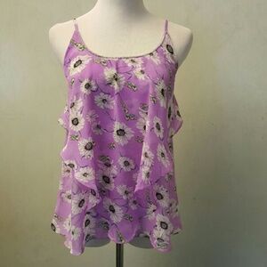 Floral ruffle Rhinestone spaghetti strap sheer summer top women's size M (60)